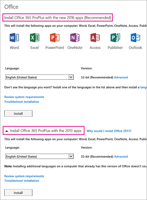 واجهة تثبيت Office 365 ProPlus