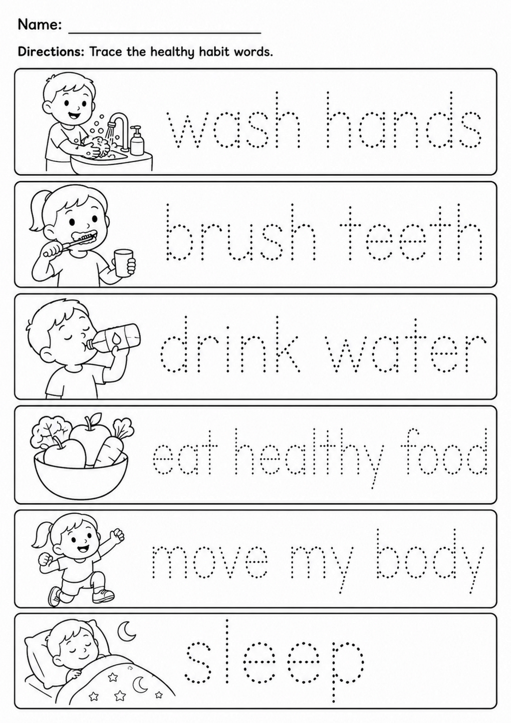 Trace Healthy Habit Words