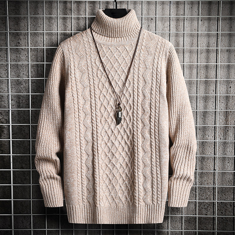 Men's knitted sweater, roll neck, diamond pattern, slim fit