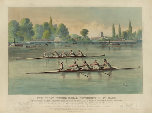 The great international university boat race On the river Thames England from Pu
