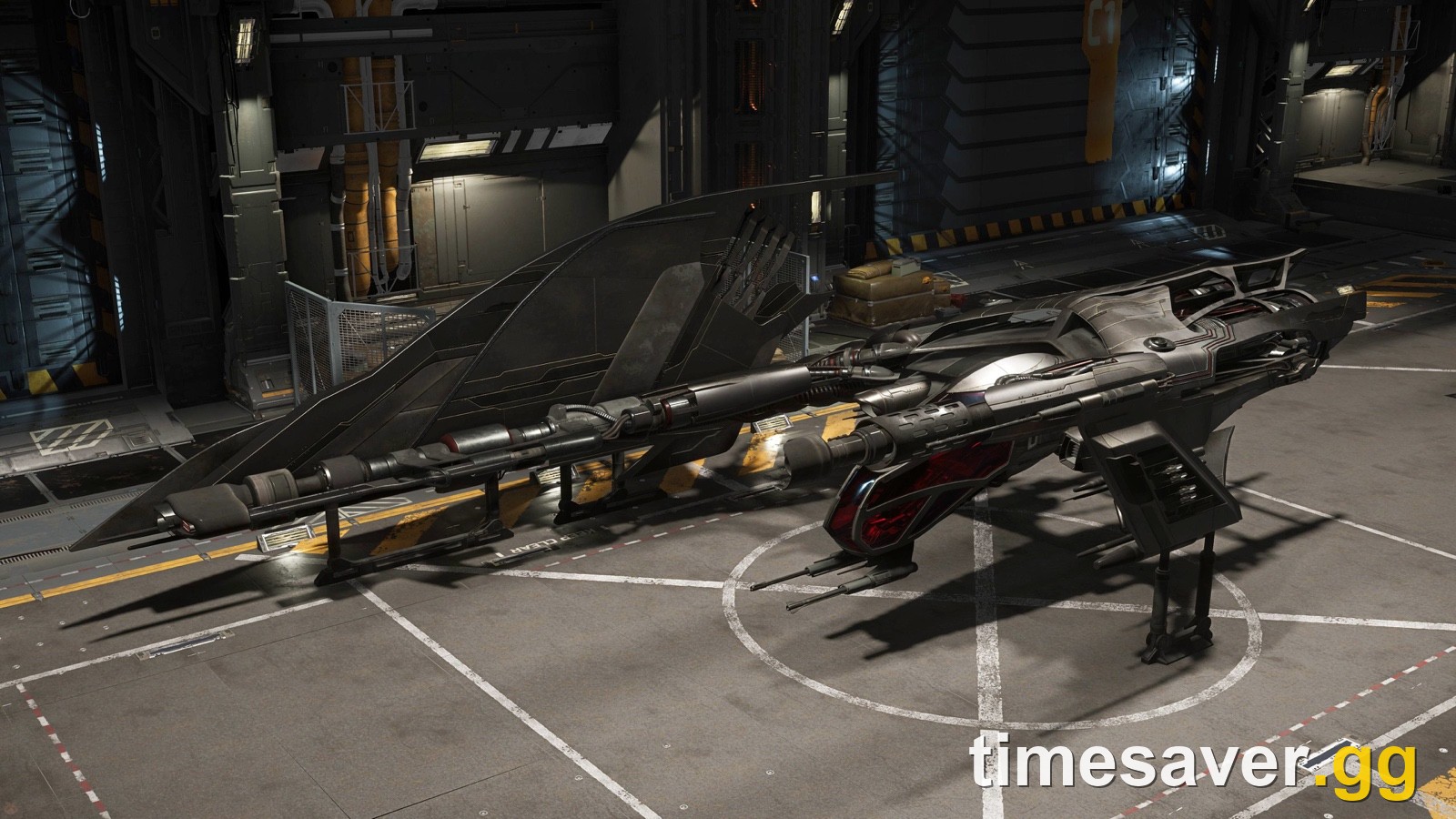 Vanduul Scythe fighter in a hangar in Star Citizen