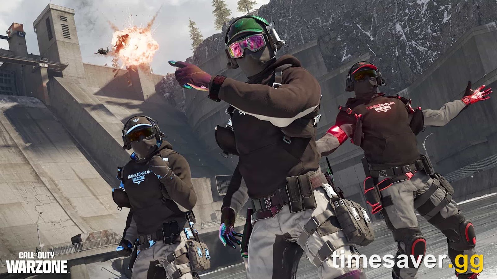 Warzone Ranked Play operators dropping into a Resurgence match on a dam POI