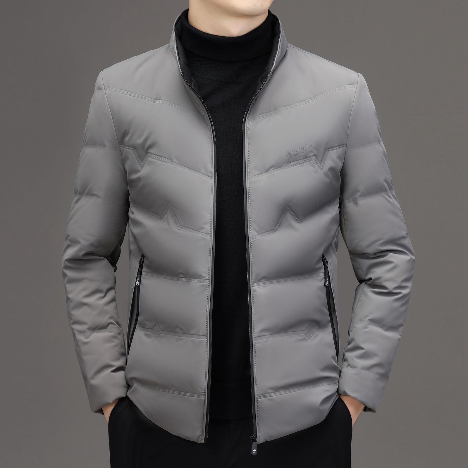 Men's down jacket with stand-up collar, white duck down