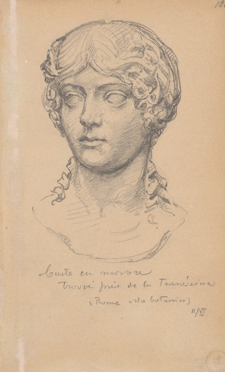 Engraving of an antique sculpture from Villa Farnesina garden in Rome 1887