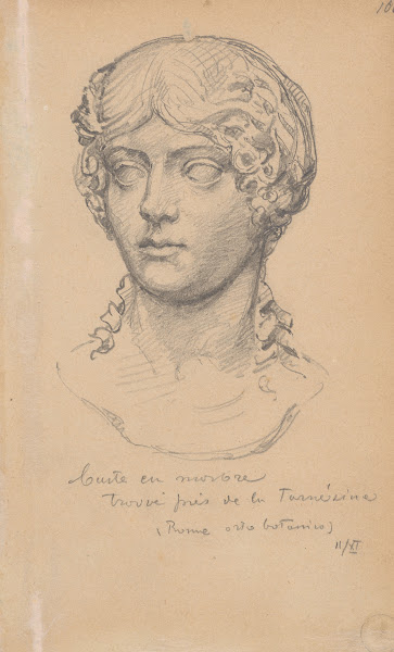 Engraving of an antique sculpture from Villa Farnesina garden in Rome 1887