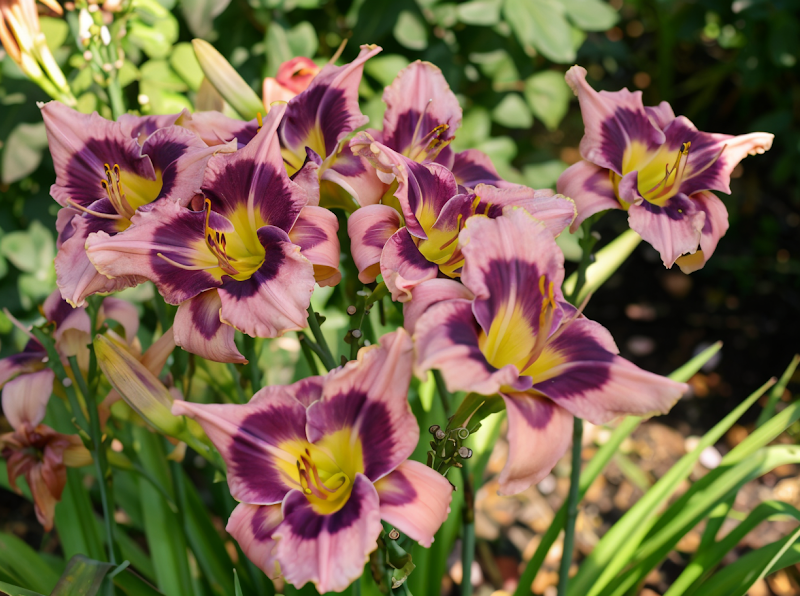 Hemerocallis Empere's Dragon: fiori arancio-rosso nel giardino