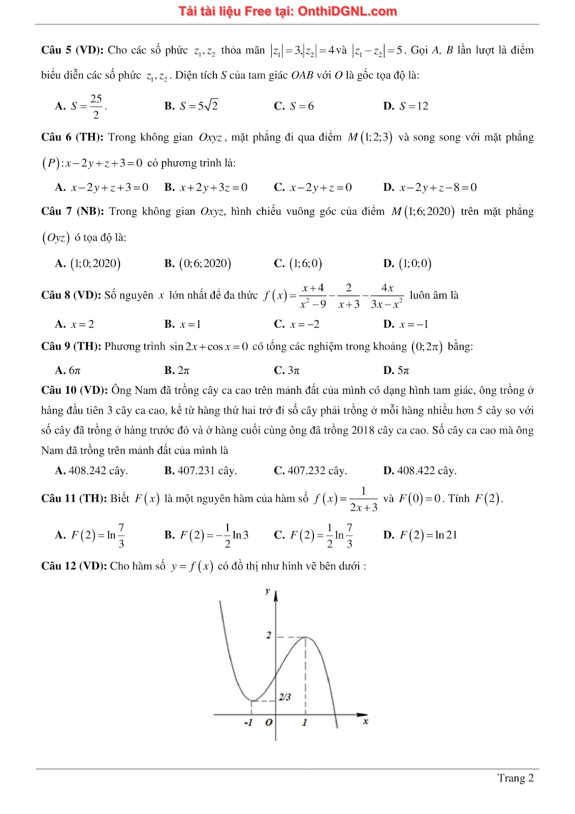 1300 bài tập môn Toán - Ôn thi ĐGNL ĐHQG Hà Nội Phần 7