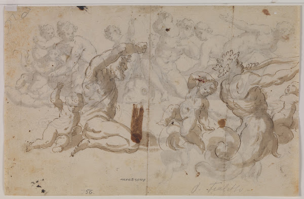 Studie til en triton med to putti og et andet til Neptun med en putto