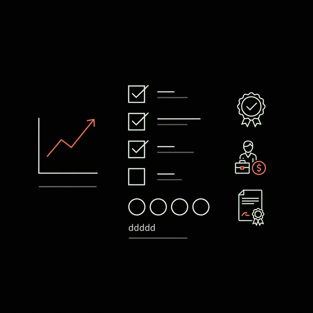 Minimal full-frame infographic in Social Success Hub colors showing a vector chart, a three-item checklist and icons for verification, investor and patent — how to get selected for Forbes