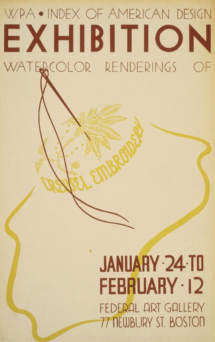 WPA Index of American Design exhibition Watercolor renderings of crewel embroide