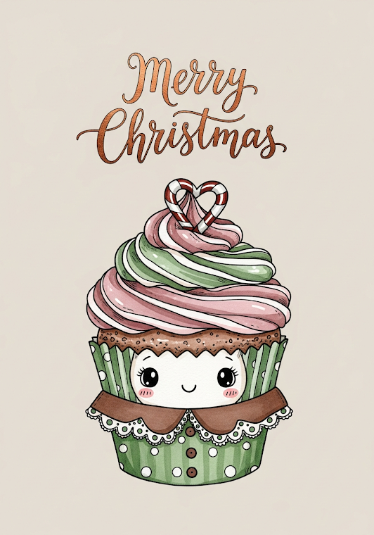 Cute Hand-Drawn Christmas Cupcake
