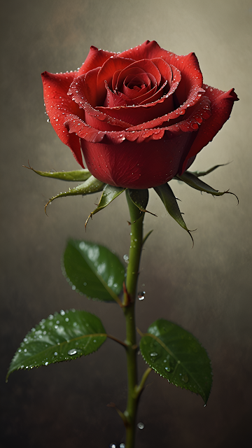 Deep Red Rose Macro Dew Drops Dark Moody - Free mobile Wallpaper