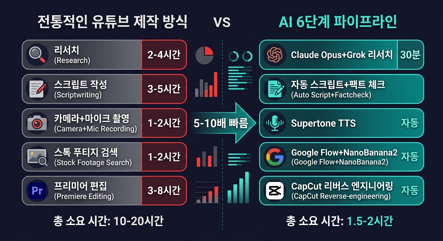 유튜브 제작: 기존 방식 vs AI 자동화 비교