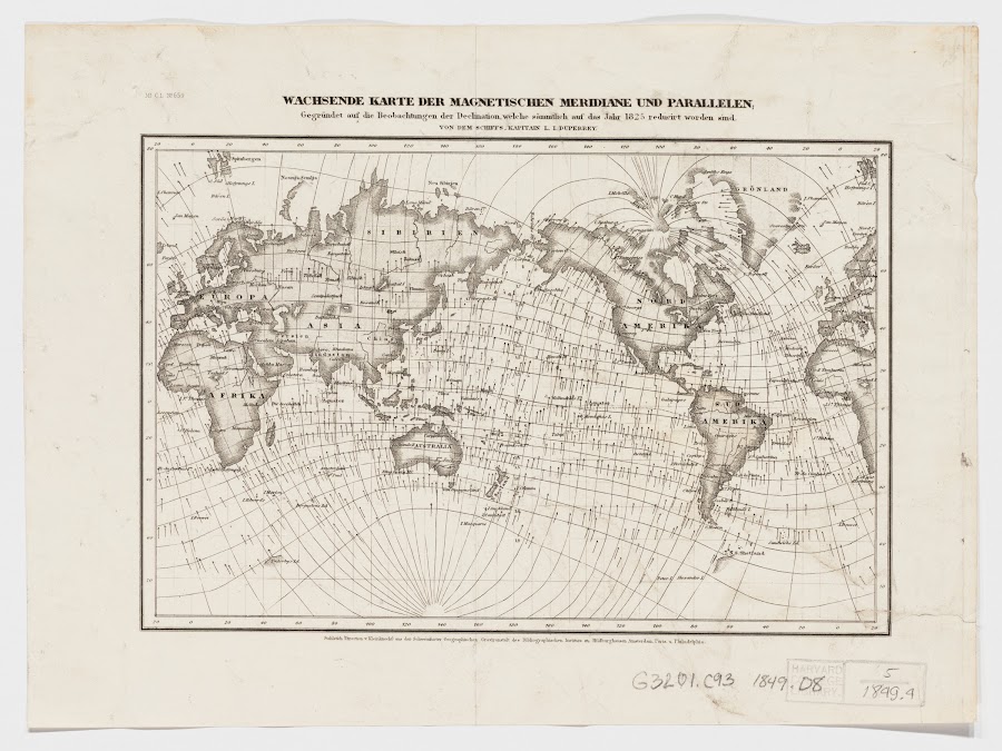1849_Wachsende Karte der Magnetischen Meridiane und Parallelen_Duperrey, Louis-Isidore, 1786-1865