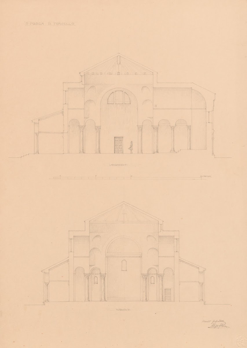 Torcello S Tosca plan cross section and longitudinal section 1909
