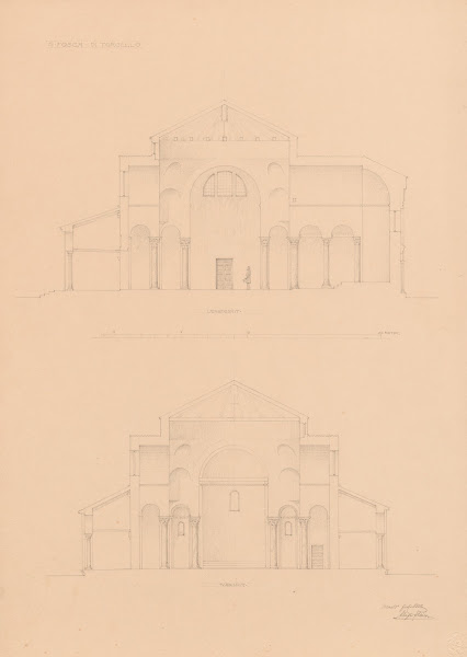 Torcello S Tosca plan cross section and longitudinal section 1909