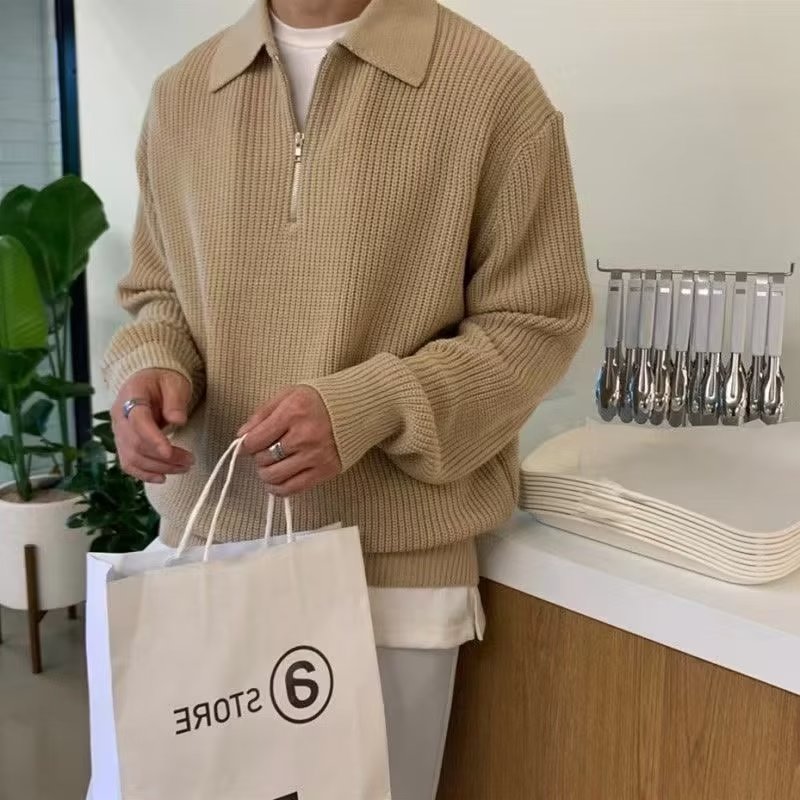 Lockerer Herren-Strickpullover mit Reißverschluss