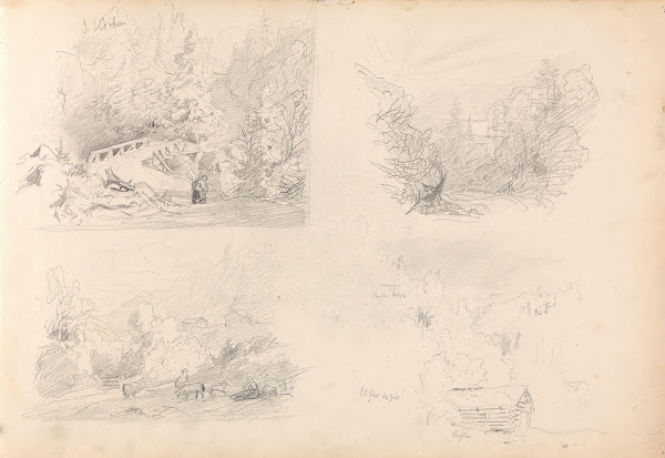 Bro i skogslandskap utsikt over dal fra Elstad badstue Elstad 1858