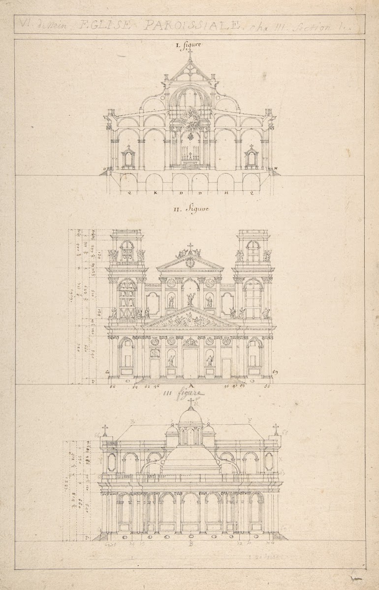 Drawing Of Interior FaçAde And Rear Of Church 18th Century