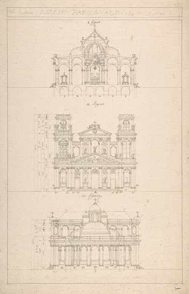 Drawing Of Interior FaçAde And Rear Of Church 18th Century
