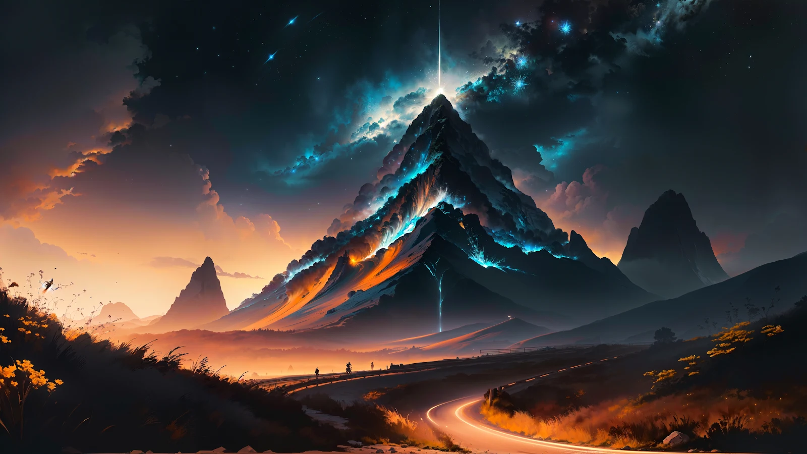 Ai Art, Dusk, Forest, Landscape, Mountains 4K Desktop Wallpaper