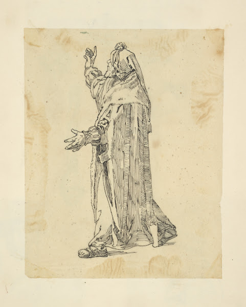 Man in robe and hood gesturing 1840