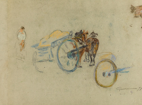 Tombereau attelé de deux chevaux 1871