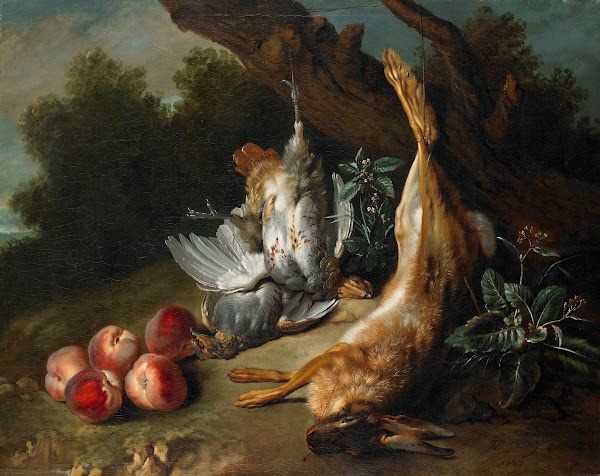 Still Life with Dead Game and Peaches in a Landscape 1727
