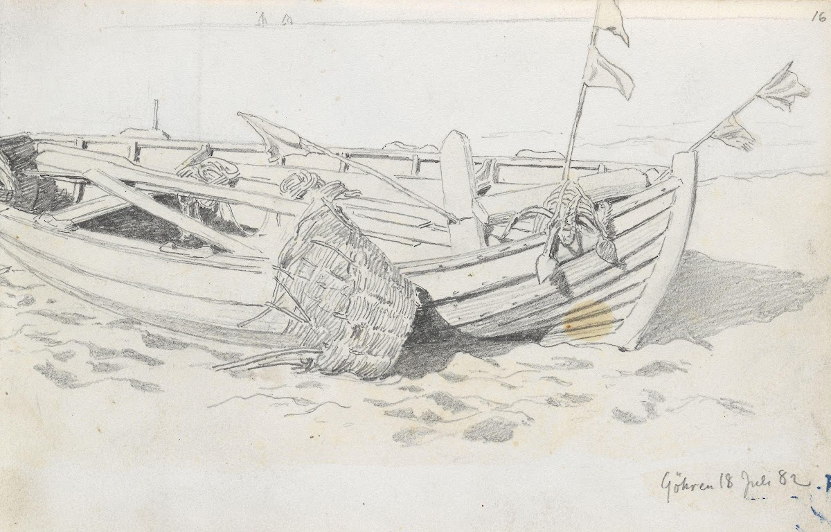 Fiskebåt på stranden Göhren 1882