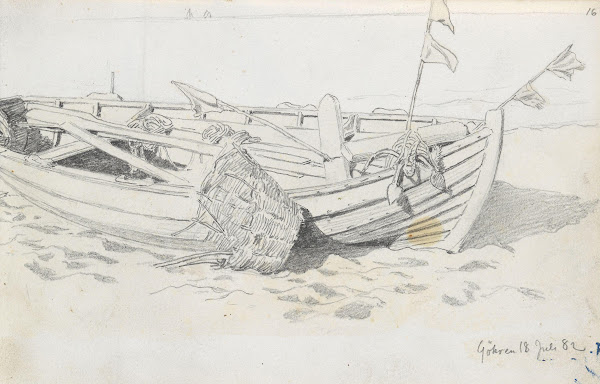 Fiskebåt på stranden Göhren 1882
