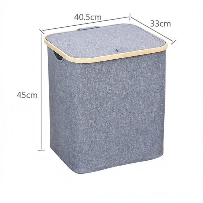 Foldable laundry basket made of bamboo and fabric
