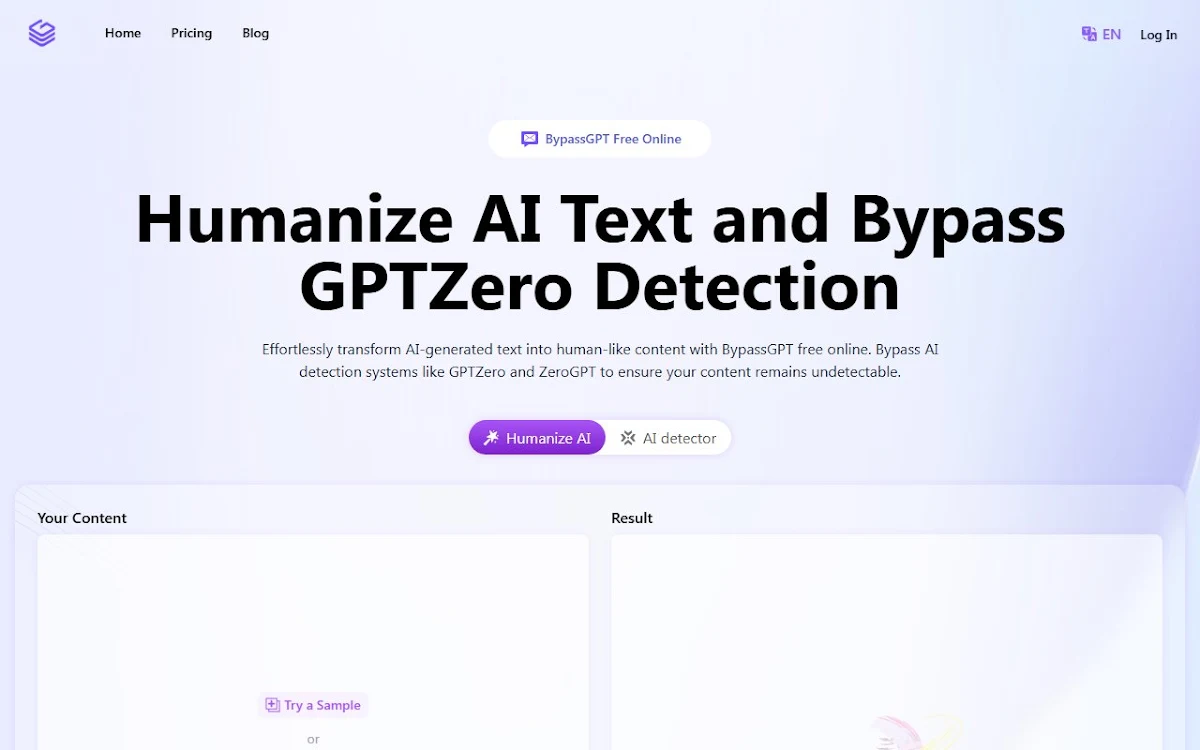 Captura de BypassGPT.co: Free AI Text Humanizer