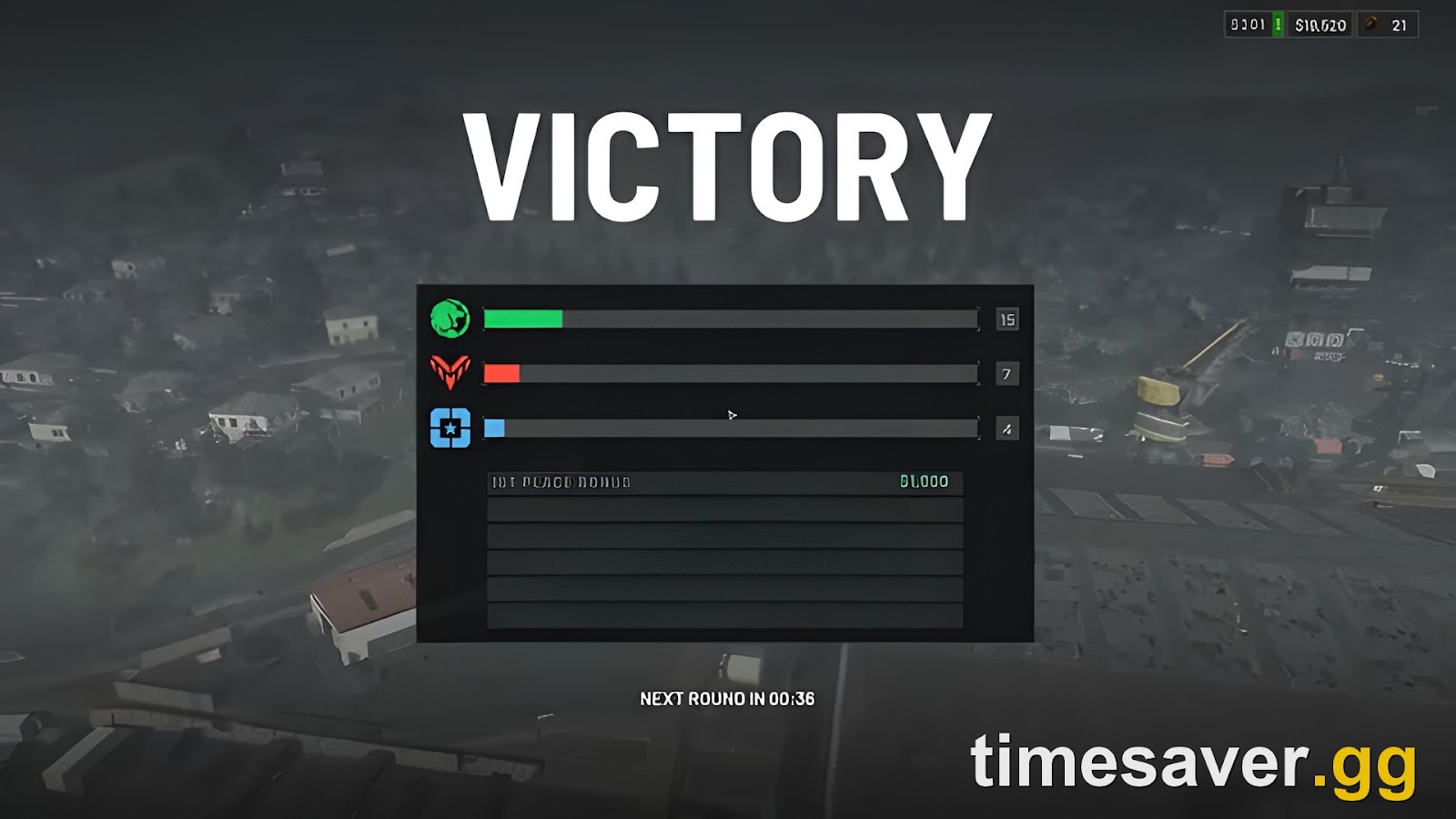 WARDOGS end-of-match victory screen showing score and Cash payout