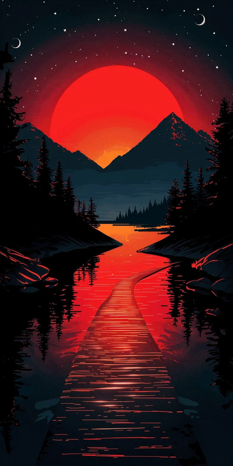 Lake, Mountain, Night, Landscape iPhone Wallpaper Background (1024x2048)