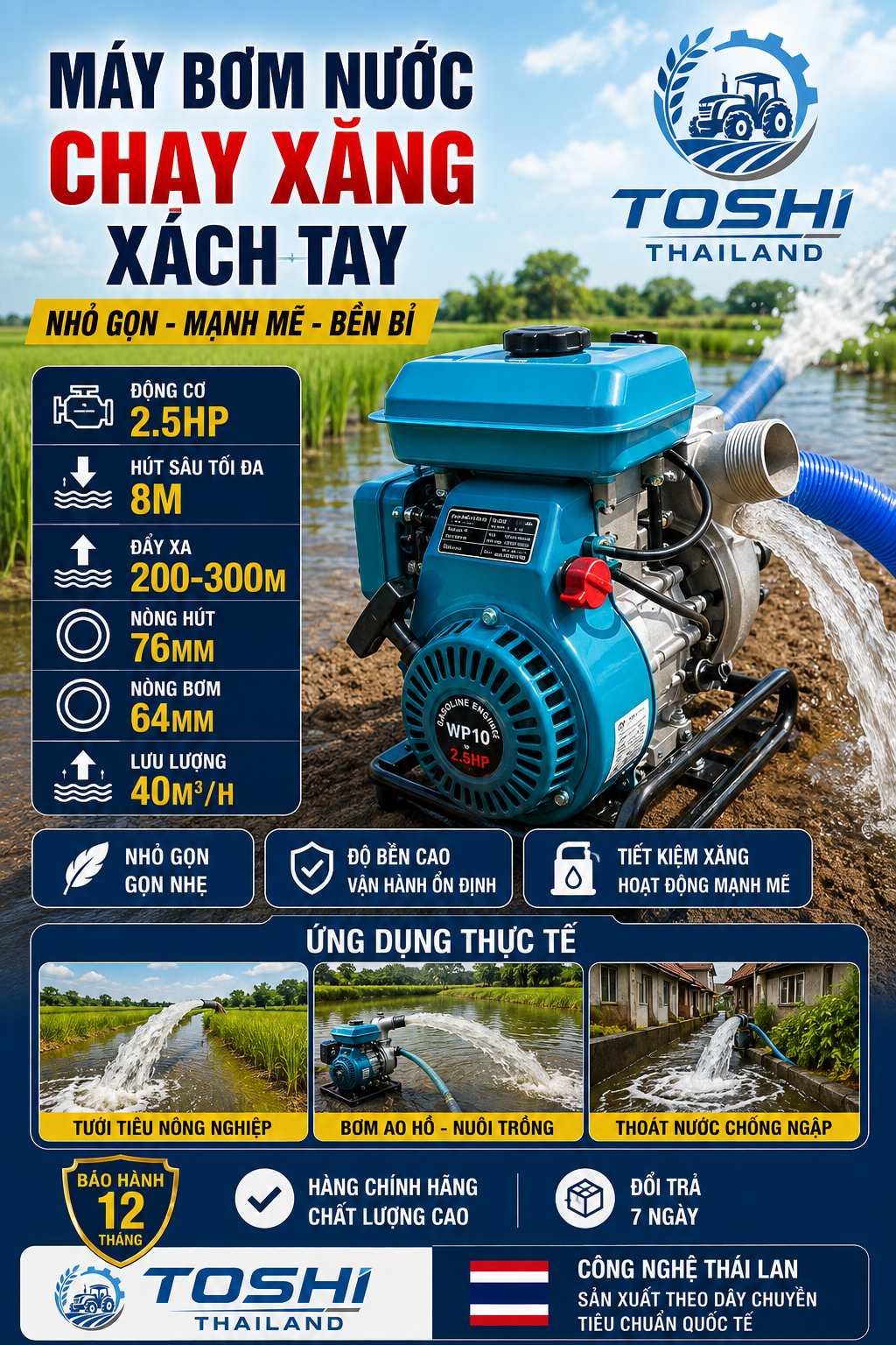 MÁY BƠM NƯỚC CHẠY XĂNG 2.5HP