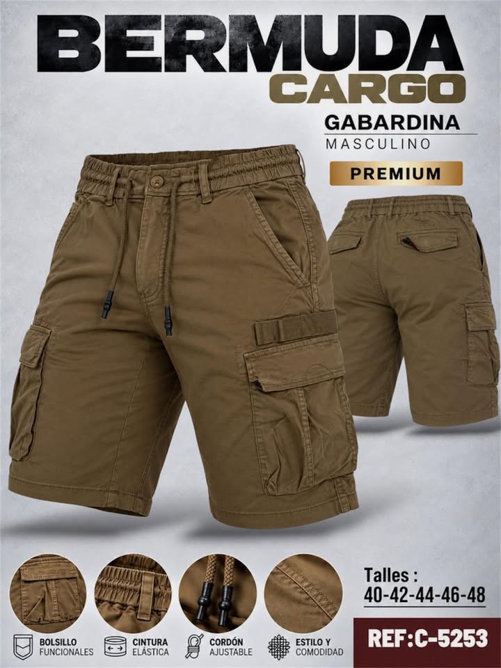 Bermuda Cargo Gabardina Elastizado