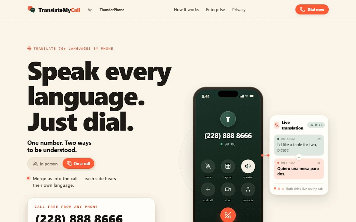 Captura de TranslateMyCall.com