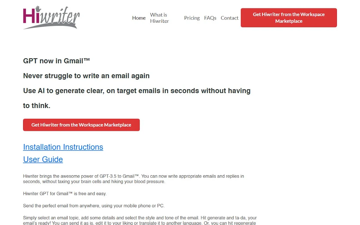 Captura de Hiwriter GPT for Gmail