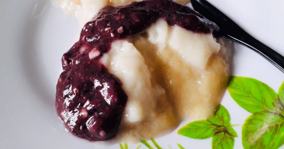 Pudding yến mạch nhân chuối lava sốt việt quất
