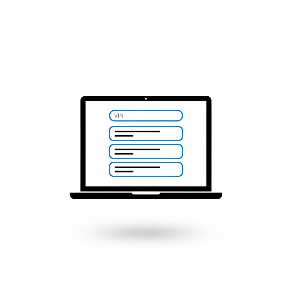 Minimal 2D vector laptop screenshot showing a VIN entry field and compact vehicle history report summary in CarFax Deals colors used toyota 4runner for sale