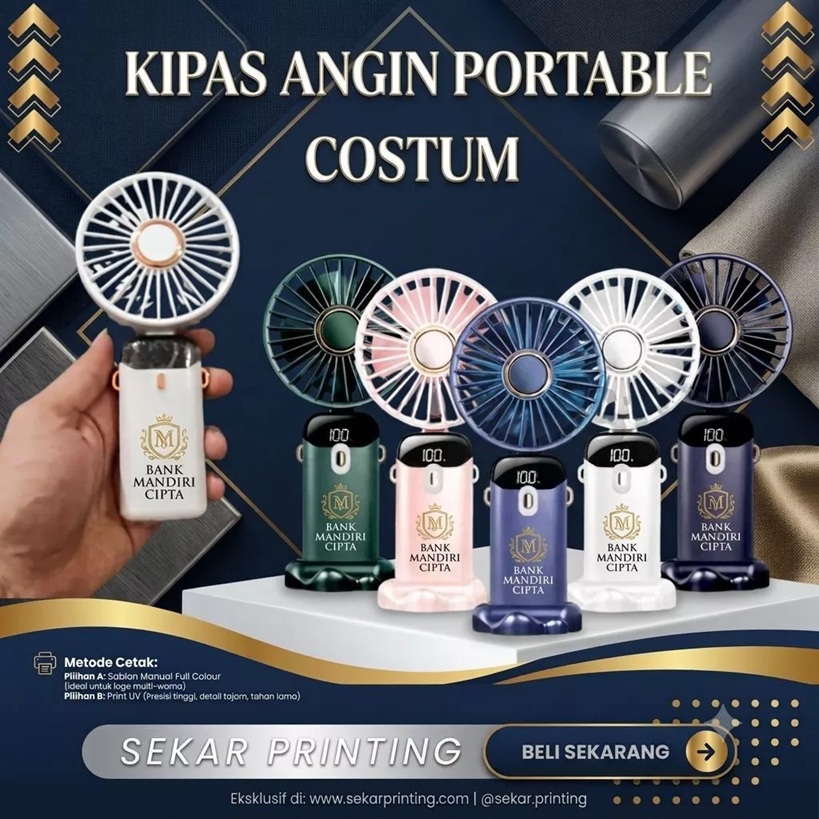 kipas mini portable costum/kipas promosi/kipas souvenir/design bebas — Sekar Printing