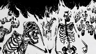 Skeletons Emerging In Black Fire 2K iPhone Desktop & Mobile Wallpaper Background