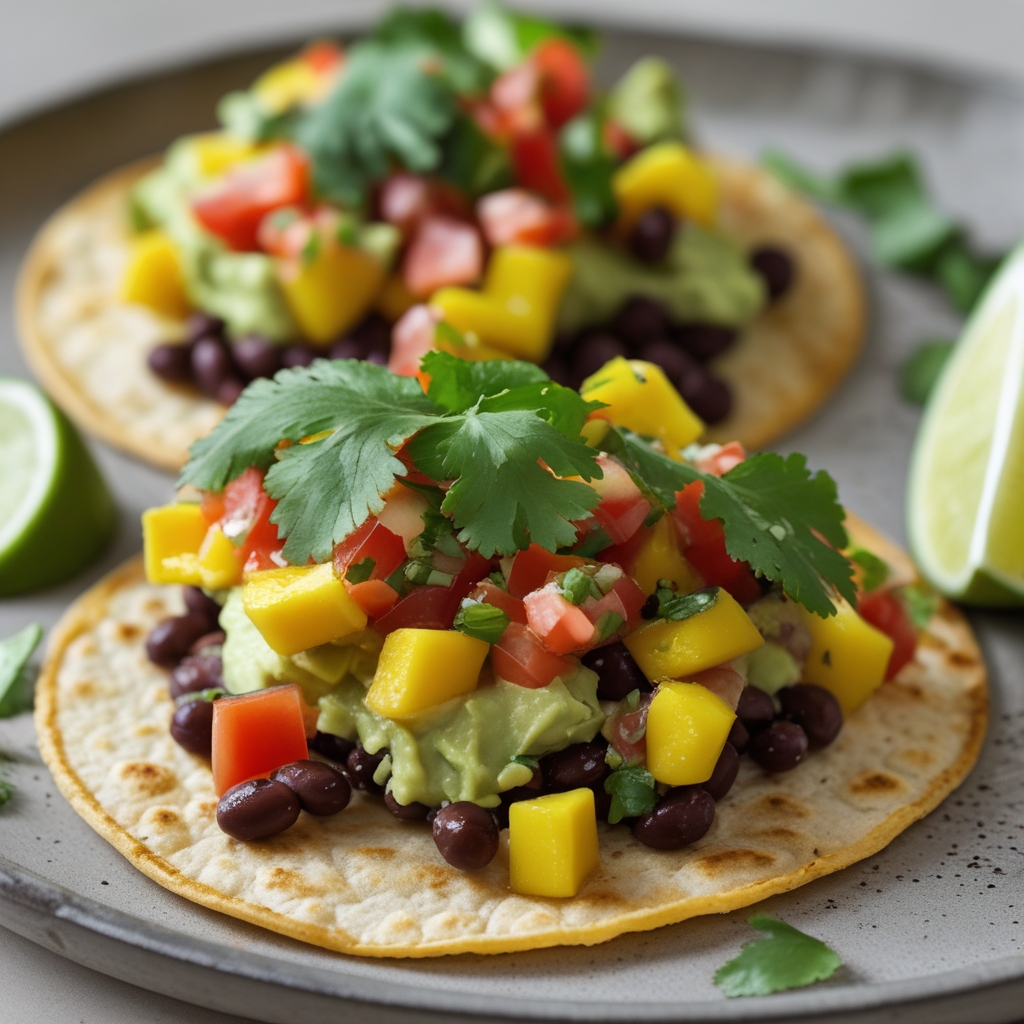 Final Quick & Crispy Spicy Mango Black Bean Tostadas with Creamy Avocado-Lime