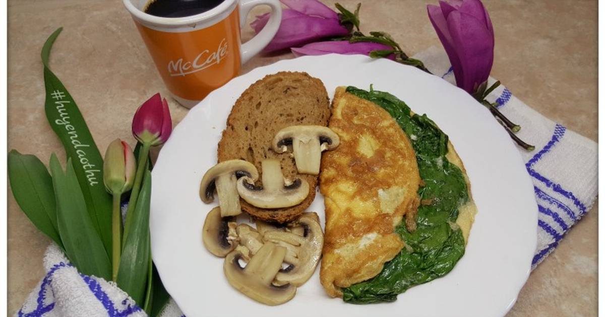 Bữa sáng với trứng, rau bina và nấm #cleaneating