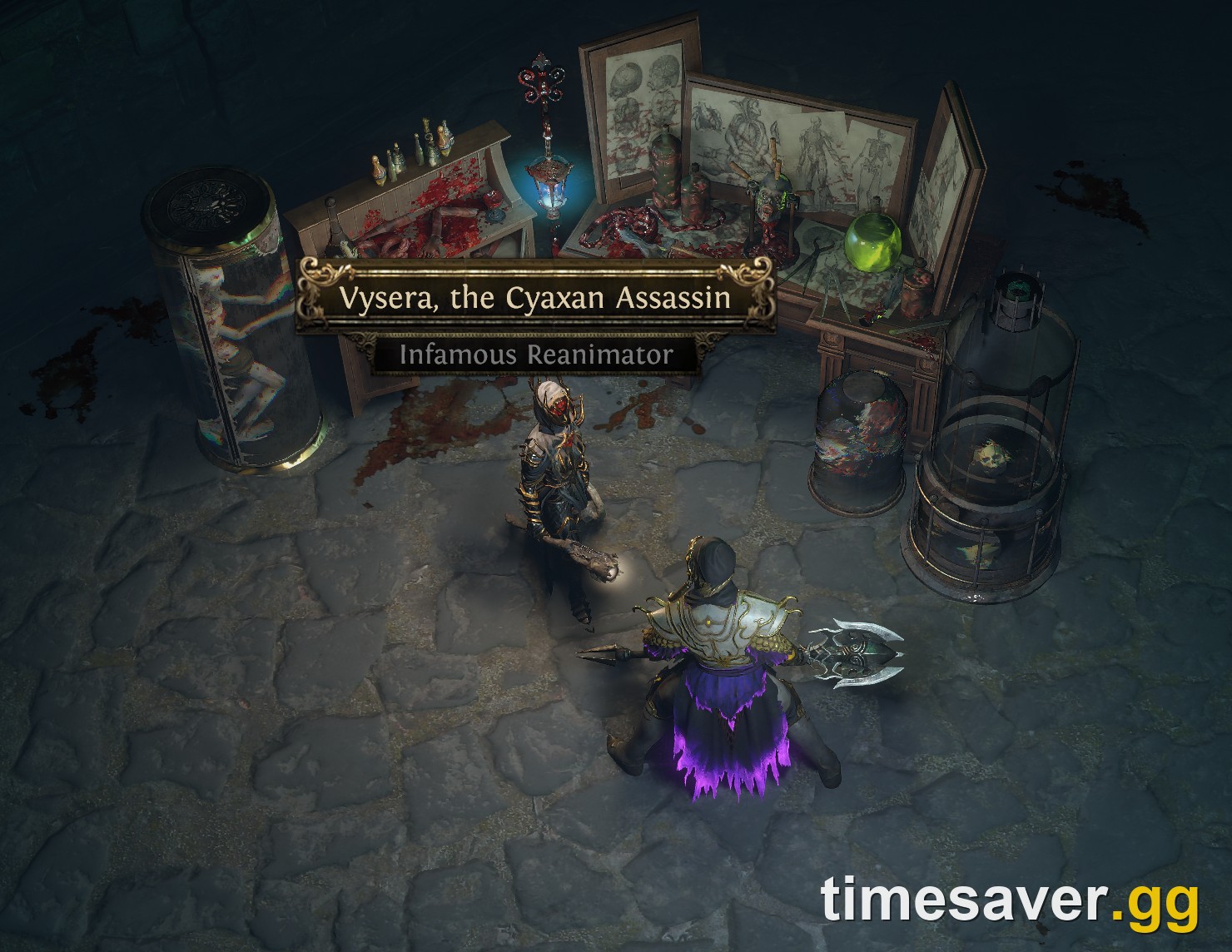 Vysera the Cyaxan Assassin, an Infamous Mercenary of Trarthus, in Path of Exile 3.29 Curse of the Allflame