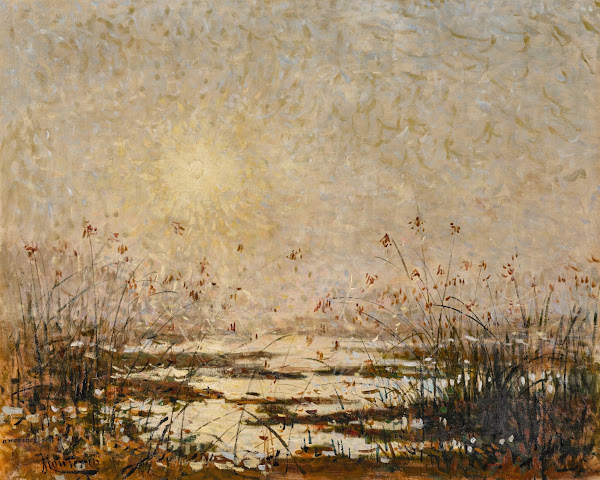 Coucher de soleil sur le marais fleur 1905 1910