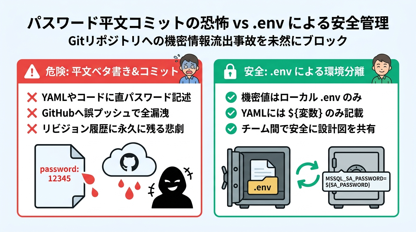 パスワード平文コミットの危険性 vs .env 安全管理