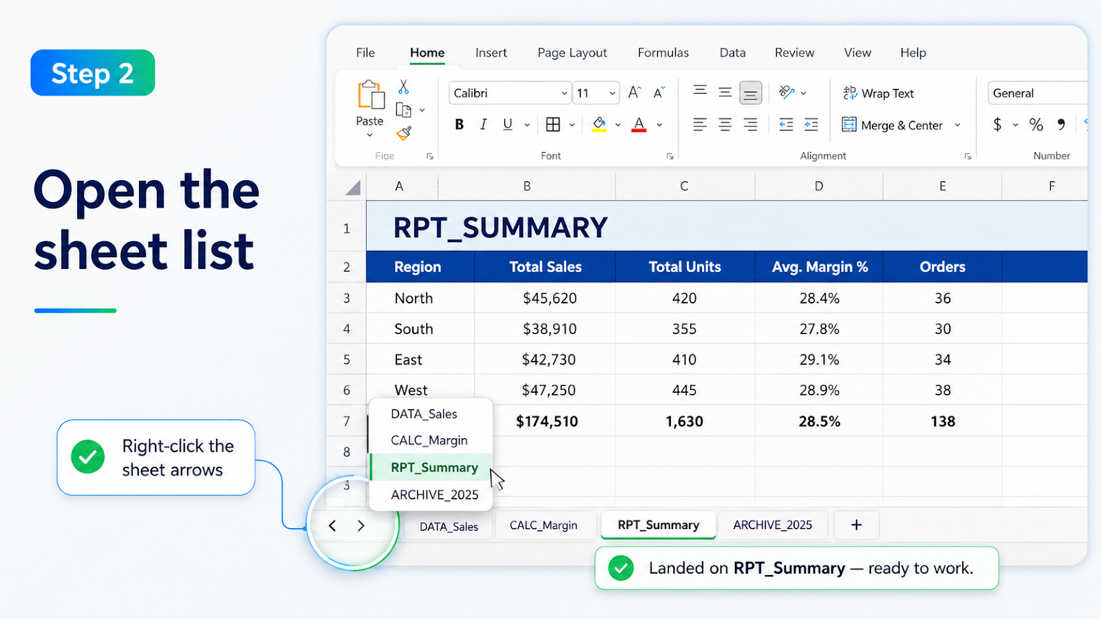 Find Any Sheet Fast in Excel setup and first teaching step