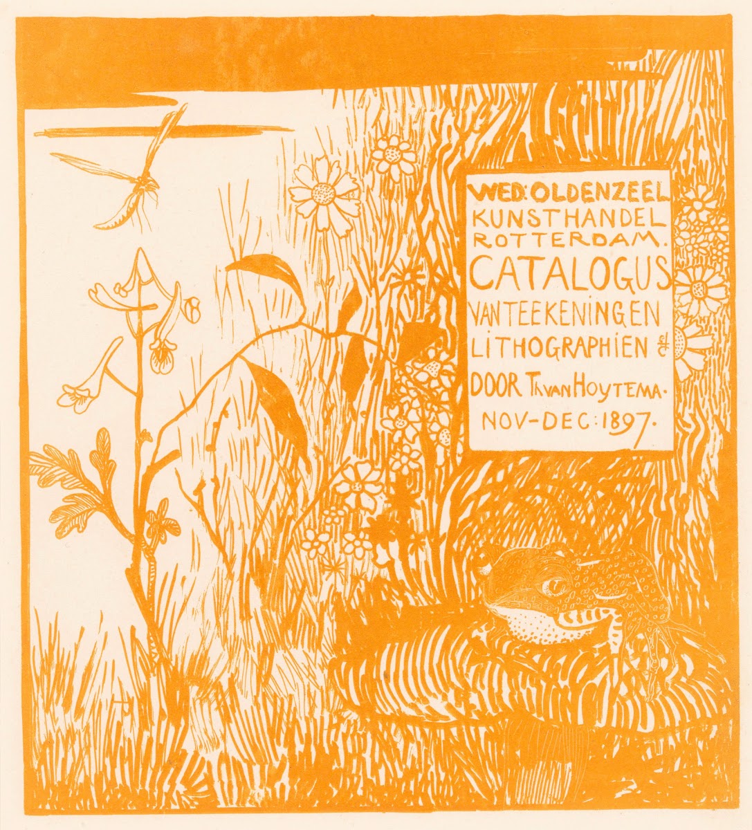 Catalogusomslag met pad en libelle in or before 1897