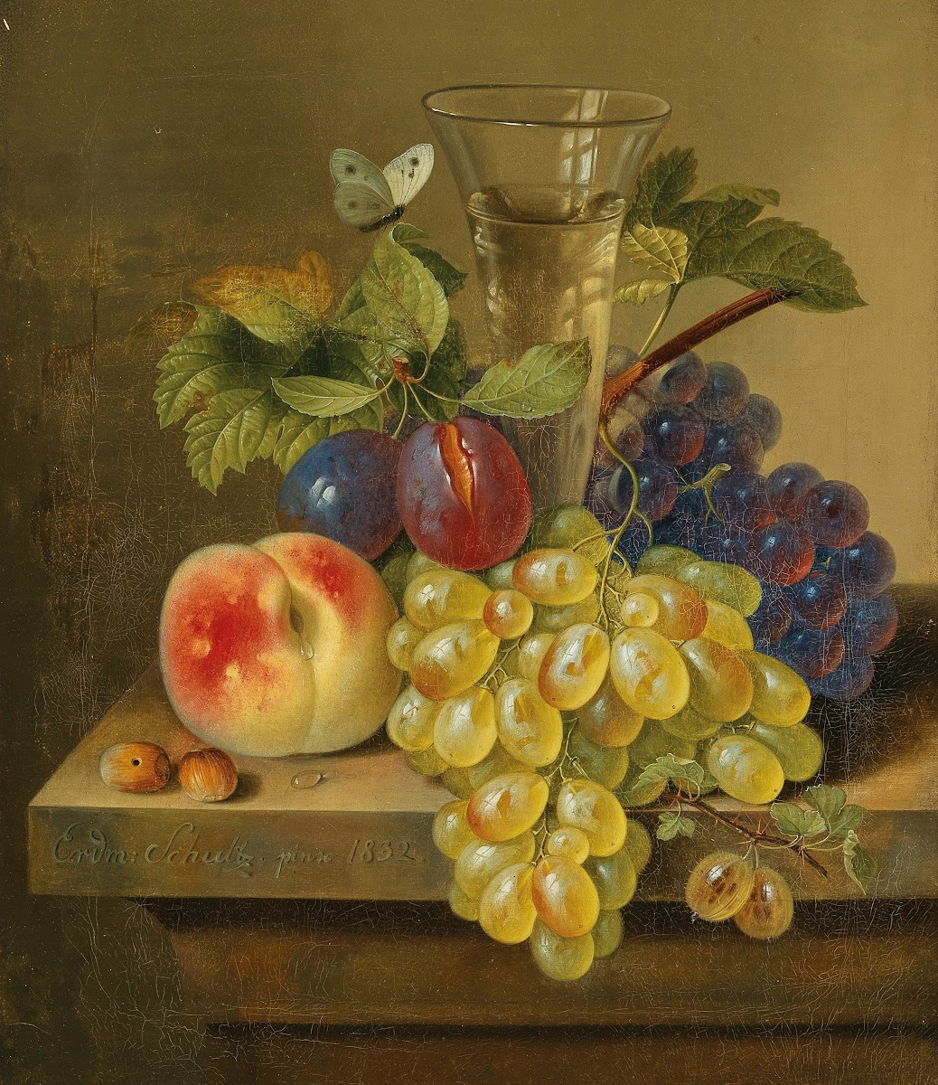 A Still Life with Grapes a Champagne Glass and a Butterfly 1832